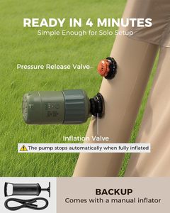 เต็นท์ตั้งแคมป์สำหรับ2-4คนติดตั้งง่ายพร้อมปั๊มอัตโนมัติและด้วยมือเต็นท์เป่าลมกันน้ำเหมาะสำหรับครอบครัว - Product Image 6