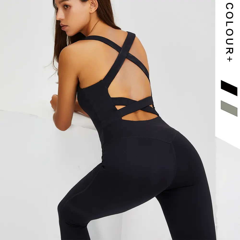 Women's Workout Activewear Rompers Jumpsuit Design Double Cross Back Fitness Bodysuit One Piece Aerial Yoga Running Jumpsuit