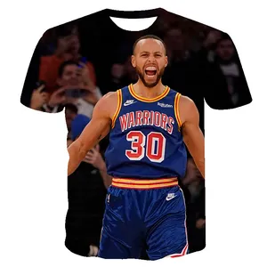 Grosir Sublimasi 3D Dicetak Warriors #30 Steph Curry Jersey T-shirt Ukuran Amerika Bernapas Pria Crewne