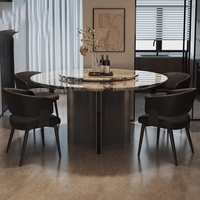 Ensemble de table à manger d'hôtel, style moderne minimaliste avec 8 chaises, plateau rond en marbre, ensemble de cuisine