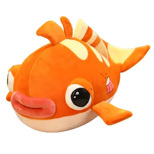 맞춤형 만화 큰 입 다채로운 부드러운 복어 광대 박제 바다 동물 작은 빨간 물고기 봉제 베개 장난감