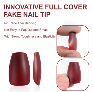 Boîte 300 pièces Nail Art décalcomanies vin rouge moyen Long couleur unie <span class=keywords><strong>faux</strong></span> ongles tête carrée artistique plein bâton fini Patch - Product Image 2