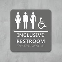 Plaque murale en acier inoxydable brossé pour toilettes unisexes avec signalisation Braille, panneau d'accès aux toilettes personnalisé pour tous les genres, IP65