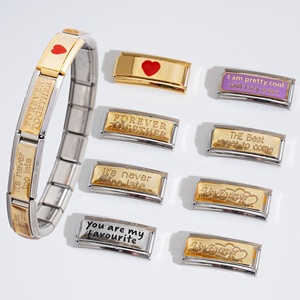 Abalorios Italianos de Doble Eslabón Plateados de Alta Calidad, a Granel, de Acero Inoxidable que No se Deslustra, con Frases Interesantes, para Pulseras de Charms Italianos - Product Image 2
