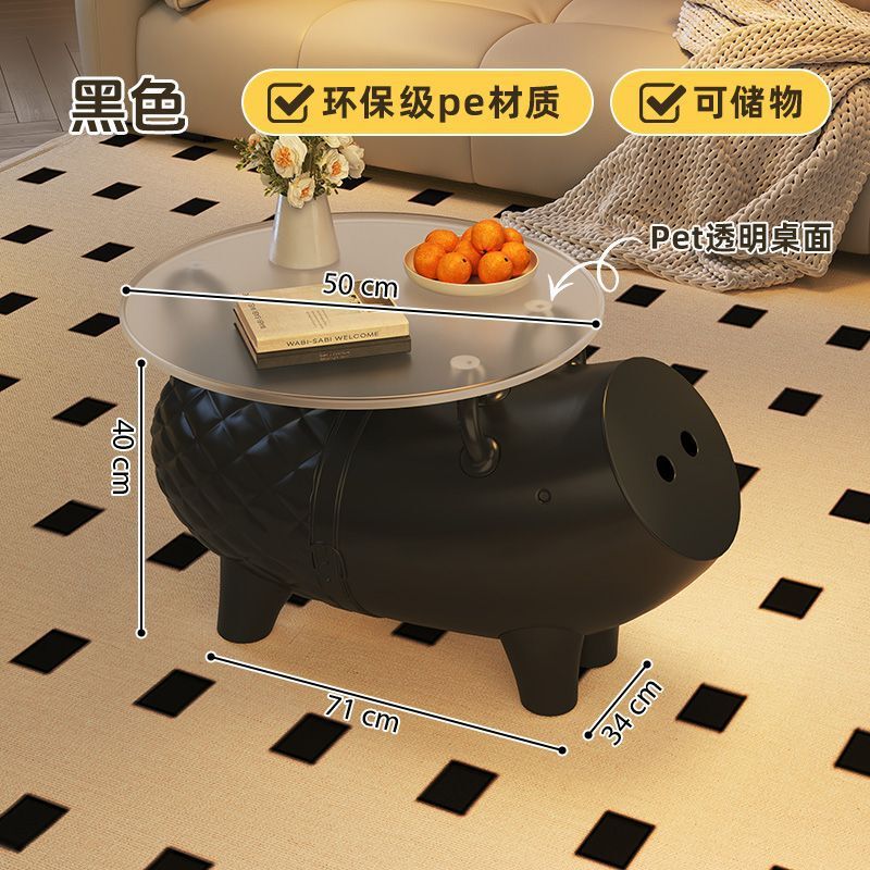 Cute piggy tea table [ink black] transparent tea table plate