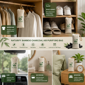 Sacchetto Purificatore d'Aria in Carbone di Bambù Naturale, Assorbitore di Umidità e Odori Riutilizzabile <span class=keywords><strong>per</strong></span> Armadio, Auto, <span class=keywords><strong>Bagno</strong></span>, Deumidificatore <span class=keywords><strong>per</strong></span> Animali Domestici, Eliminatore di Odori - Product Image 5