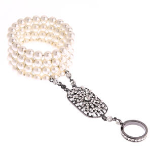 アールデコ大ギャツビー風の花シミュレーションパールブレスレットリングセット結婚式ブライダルブレスレット1920年代フラッパーアクセサリー - Product Image 6