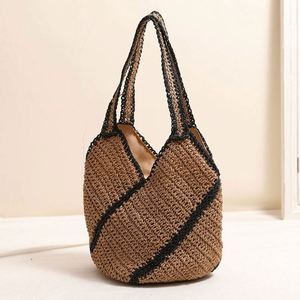 Single Shoulder Straw Woven <b>Bag</b> New Fashion Two Tone Color <b>Large</b> Capacity Seaside Holiday <b>Beach</b> <b>Bag</b> - Product Image 3