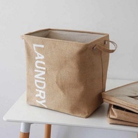 Keranjang Penyimpanan Jute Alami Dengan Pegangan, Tempat Penyimpanan Kain Lipat untuk Rumah, Laundry, Mainan, Organisasi EM ODM Logo Kustom