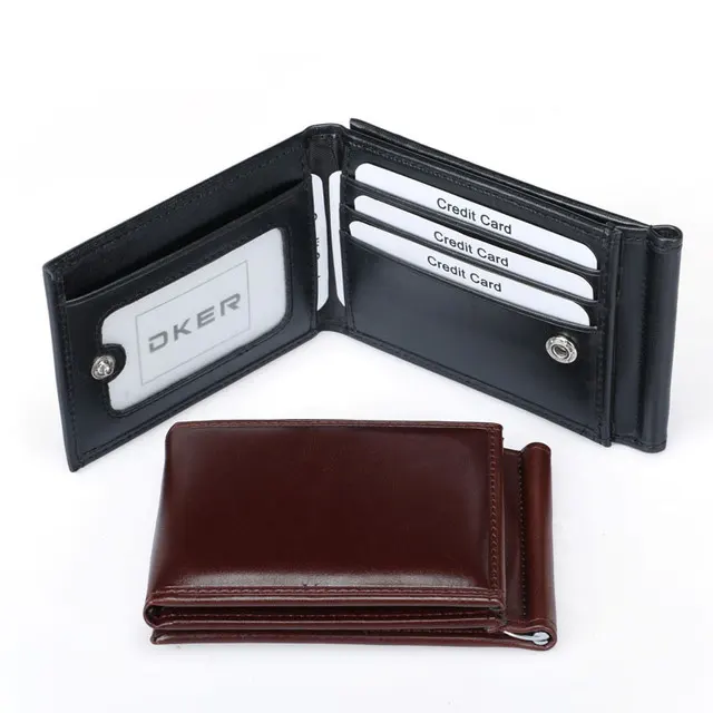 กระเป๋าใส่บัตรเครดิตหนัง Pu แบบพับสามทบ,กระเป๋าเงินมีกระดุมติดด้านในคลิปหนีบเงินกระเป๋าสตางค์ใส่บัตร