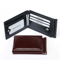 Dompet Kartu Kredit Pria Kulit Berlapis Lilin Pu, Lipat Tiga, Kancing Tekan, Penjepit Uang di Dalam