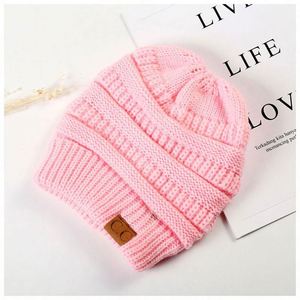 Bonnet en laine pour femme, automne et hiver, avec ouverture pour queue de cheval, tricoté, couleur unie, chaud - Product Image 5