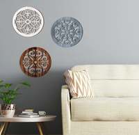 Décoration murale ronde rustique épaisse et durable en 3 pièces pour salon, chambre, maison, intérieur, extérieur, bureau