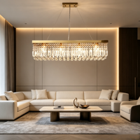 Lustre LED Rectangulaire Moderne de Luxe en Fer et Cristal pour Salon, Salle à Manger et Villa