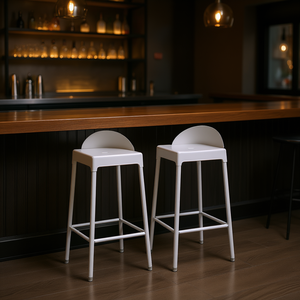 Sgabelli da Bar in Metallo Bianco, Design Minimalista Moderno con Rivestimento in Polvere, Arredamento Commerciale - Product Image 2