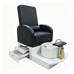 Fauteuil de pédicure moderne de luxe avec tiroirs de rangement, baignoire à pieds en céramique blanche et repose-pieds doré, pédicure inclinable en cuir PU - Product Image 6