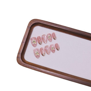 Uñas Postizas Cortas Almendradas Hechas a Mano con Flores 3D <span class=keywords><strong>y</strong></span> Borde Metálico Dorado, Uñas de Lujo Reutilizables para el Verano, Venta al Por Mayor - Product Image 5