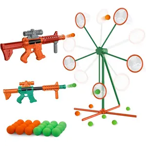 Grand moulin à vent rotatif mobile pour enfants, jeu de cible de tir avec 24 balles en mousse et 2 pistolets à air popper, jouet d'entraînement de tir