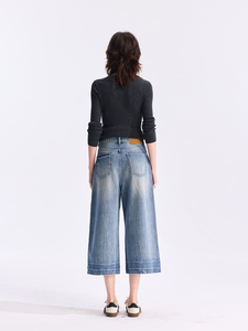 YUANBOFEI Jeans droits courts pour femmes, denim délavé ample, pantalon <span class=keywords><strong>capri</strong></span>, style Y2K, pantalon pour femmes - Product Image 3