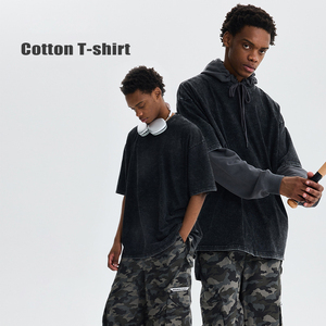 T-shirts basiques vintage noirs et blancs personnalisés pour hommes, effet délavé à l'acide, haute qualité, coupe oversize - Product Image 4