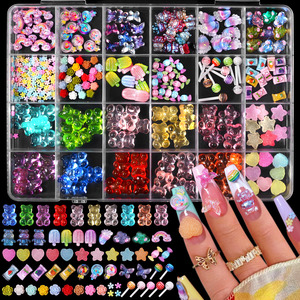 24 Rejillas Flor Arco Iris Oso <span class=keywords><strong>con</strong></span> Piruleta Nail Art Charm Lindo <span class=keywords><strong>3D</strong></span> Acrílico Mixto DIY Nail Art Decoraciones - Product Image 3