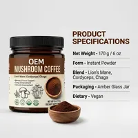 Poudre de café aux champignons OEM avec Lion's Mane, Cordyceps et Chaga 170 g, café instantané, complément alimentaire