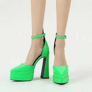 Zapatos de Tacón Alto con Plataforma de 5 cm, Sandalias de Verano 2022 con Punta en Pico y Correa en el Tobillo con Estampado de Piedras Sólidas para Mujer - Product Image 4