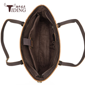 Tiding Genuine Leather Women's Tote Bag Large Capacity Shoulder Bag Dark Brown Top Layer Cowhide Horizontal <b>Square</b> Zipper - Product Image 4