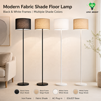 Lampadaire moderne à abat-jour cylindrique en tissu, design simple et flexible, avec prise secteur, LED à intensité variable, base métallique, pour chambre et salon