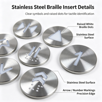 Plaques Tactiles Personnalisables en Acier Inoxydable pour Boutons d'Ascenseur avec Inscriptions Braille Modèle 008, Symboles Fléchés et Points en Relief, Taille Personnalisée