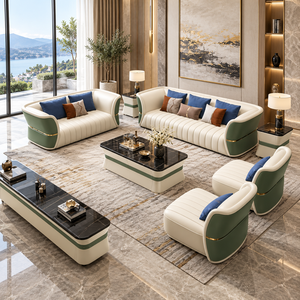 Ensemble de canapés en cuir italien de luxe européen, forme carrée en L, pour salon de villa - Product Image 1