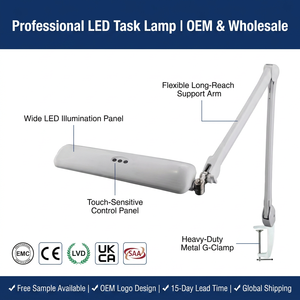 โคมไฟตั้งโต๊ะแบบหนีบปรับได้ OEM พร้อมหลอดไฟ LED หรี่แสงได้ ป้องกันสายตา เหมาะสำหรับใช้ในบ้าน สำนักงาน อ่านหนังสือ ทำงาน งานฝีมือ - Product Image 1