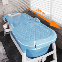 Baignoire en plastique grande taille WANUO, plus confortable, 1,5 m, baignoire pliable en plastique portable pour adultes avec rouleau de massage