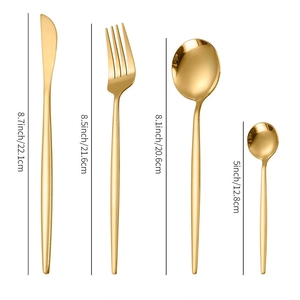 Coltello da ristorante in oro di lusso forchetta cucchiaio <span class=keywords><strong>posate</strong></span> in acciaio inossidabile Set 24 pezzi con confezione regalo doppia aperta - Product Image 6