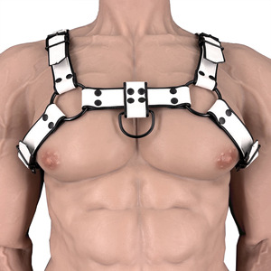 Harnais de poitrine en cuir blanc pour homme avec doubles anneaux et bretelles – Sous-vêtements de tentation - Product Image 1