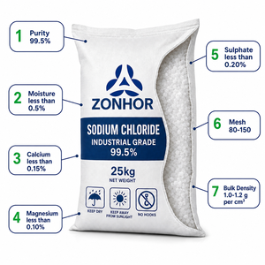 <span class=keywords><strong>Sel</strong></span> de chlorure de sodium granulaire industriel à 99,5 % pour la régénération des adoucisseurs d'eau, la résine échangeuse d'ions et le traitement de l'alimentation des chaudières - Product Image 1