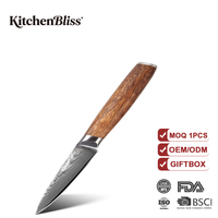 Couteau utilitaire KitchenBliss en acier Damas à 67 couches, 4 pouces, VG10, couteau de cuisine japonais forgé pour peler les fruits et la viande
