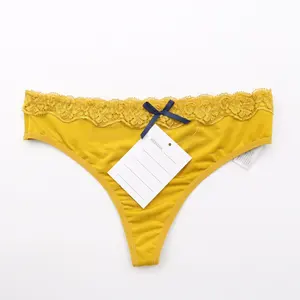 Yellow lace bow sexy thongs panties women panties