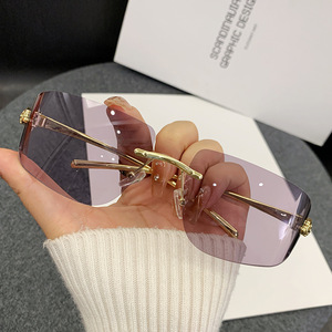Leopard Frameless <b>Square</b> <b>Sunglasses</b> Gold Metal UV400 Unisex PC Lens Type 3 Sunshades - Product Image 3