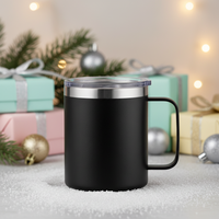 Tasse thermique réutilisable en acier inoxydable à double paroi de 12 oz avec logo personnalisé, revêtement poudré, pour le camping, avec poignée