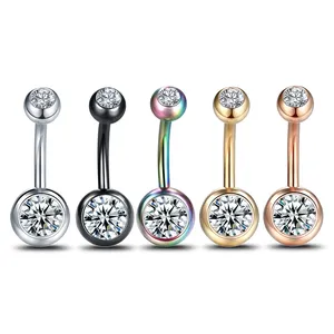 316L Surgical Steel Navel Belly Piercing Double Jewel Belly Button Ring Basic Belly Stud Earrings Body Piercing Jewelry