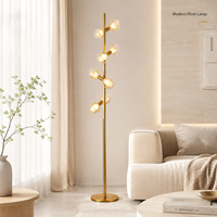 Moderne Baumzweig-Stehlampe mit 9 Leuchten, Rauchbernstein-Glaskugeln für Wohnzimmer, Schlafzimmer, Arbeitszimmer, Neben Sofa oder Sessel