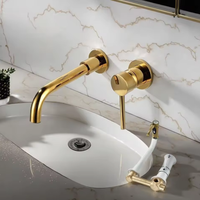 Robinet de lavabo mural chaud/froid en laiton chromé, à double poignée, avec bec de 8 pouces, encastré, finition noir mat et nickel brossé