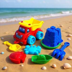 Camion benne 1004-3 avec benne, pelle et râteau, et trois figurines emballées en filet - Product Image 3