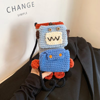 Sac à téléphone portable en crochet fait main, petit sac à monnaie tricoté, pochette bandoulière pour femme, motif mignon de dessin animé, en tissu
