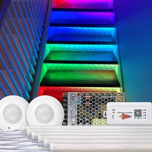 Smart wifi app music controller RGB color chase stair lights kit with AC pir motion sensors 24V recessed led light bar step lamp