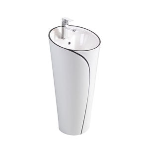 Lavabo moderne autoportant monobloc rond en céramique sur pied pour lavage des mains pour hôtel - Product Image 2
