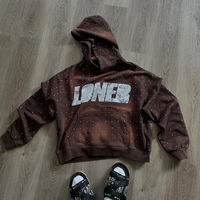 Sweat à capuche personnalisé imprimé mode pour homme, coupe courte, avec strass, pull oversize, style streetwear vintage, vente en gros