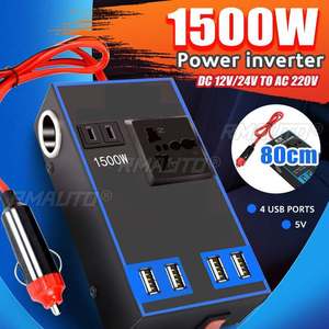 Convertisseur d'alimentation portable pour voiture 1500W DC 12V/24V vers AC 220V avec 4 ports USB, chargeur rapide, prise universelle pour voiture - Product Image 1