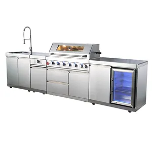 New kitchen design #304 stainless steel waterproof kitchen cabinet gas bbq grill outdoor kitchen with sink